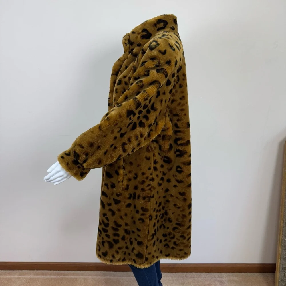 VTG Neiman Marcus 90s Leopard Cheetah Animal Print Faux Fur Coat Oversized - Picture 7 of 15